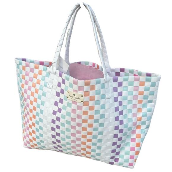 ˚₊‧꒰ა ☆ ໒꒱ ‧₊˚ Extra Large Kate Spade Colorful Weave Beach Bag Tote - Picture 1 of 3